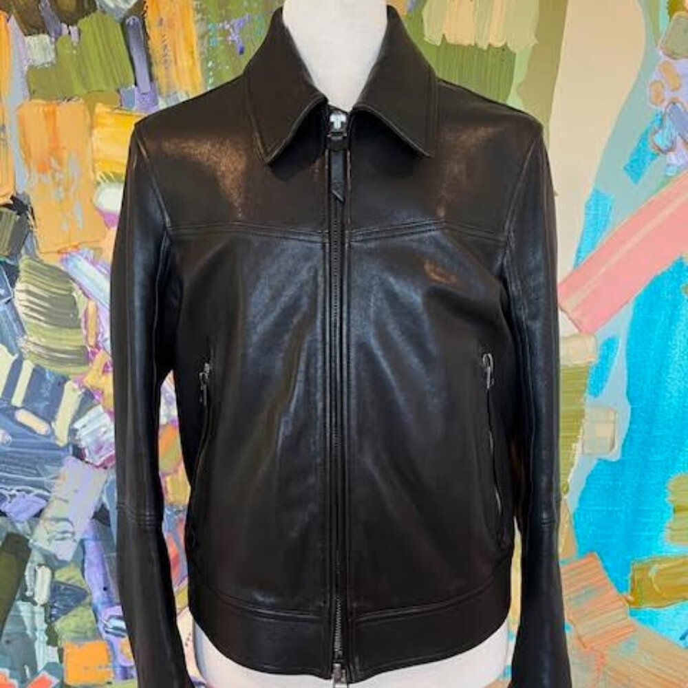 TOM FORD Men's size 54 black leather motorcycle jacket
